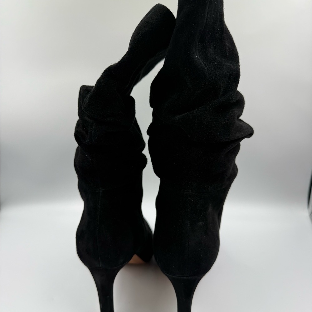Banana Republic Black Suede Slouch Heeled Boots Pointed Toe Size 7 - Picture 3 of 6